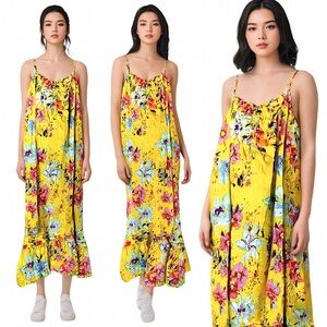 Soft Surroundings Floral Cotton Boho Ruffle Midi Dress | 1X
